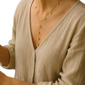 NEW Crave Boutique Women's Geranium Y Necklace Jewelry Goldtone Floral Flowers